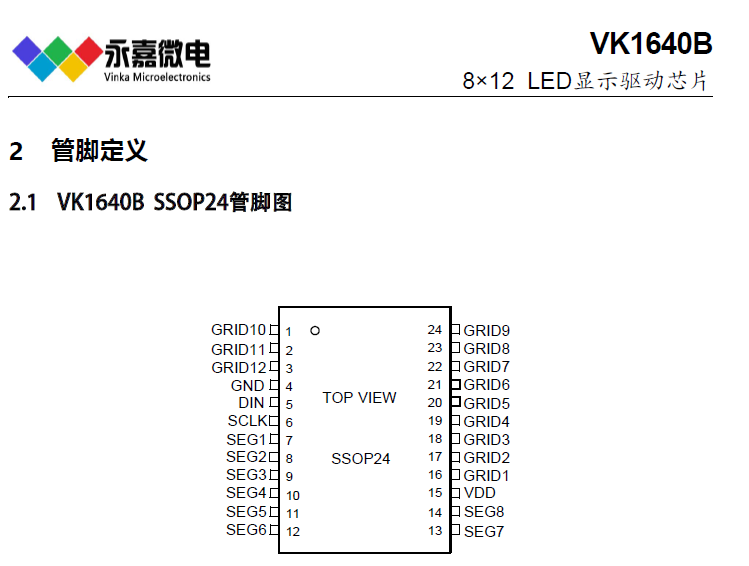 永嘉VINKA-点阵数码管显示IC/数码管驱动器VK1640B SSOP24,适用于仪器仪表，血氧仪，音响等产品的图1